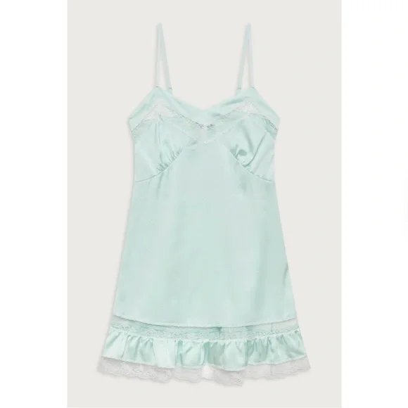 Frankie’s Bikinis Carson Satin Mini Dress in Pistachio